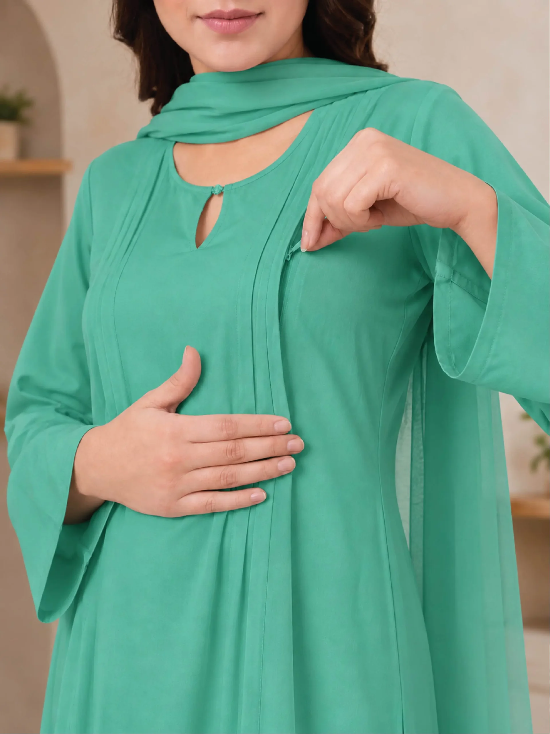 Mint Serenity Nursing Dress hidden zipper
