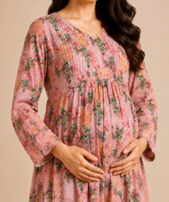 Pink Petals Nursing & Maternity Dress front closeup