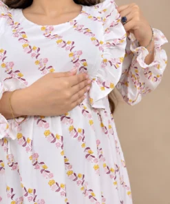 Floral Grace Ruffle Nursing Frock hidden zipper